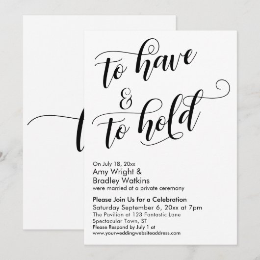 Om te hebben en te houden Script Bruiloftsfeest na Kaart (Voorkant / Achterkant)