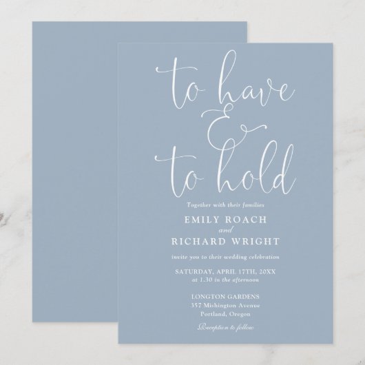 Om te hebben en te houden Script Dusty Blue Weddin Kaart (Voorkant / Achterkant)