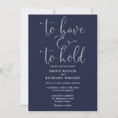 Om te hebben en te houden Script Navy Blue Wedding Kaart (Voorkant)