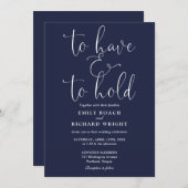 Om te hebben en te houden Script Navy Blue Wedding Kaart (Voorkant / Achterkant)
