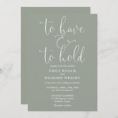 Om te hebben en te houden Script Sage Green Weddin Kaart (Voorkant / Achterkant)