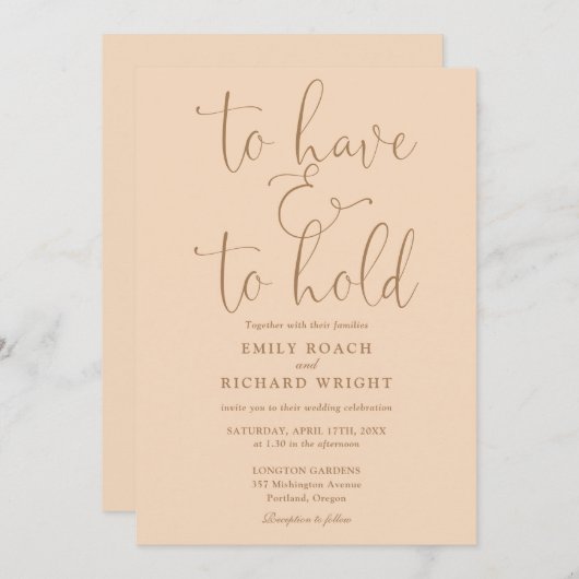 Om te hebben en te houden script zachte perzik bru kaart (Voorkant / Achterkant)