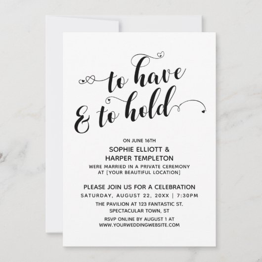 Om te hebben & te houden Hart Calligraphy Ontvangs Kaart (Voorkant)