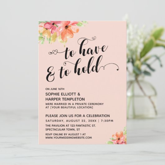 Om te hebben & te houden Harten Script Blush Bloem Kaart (Staand voorkant)