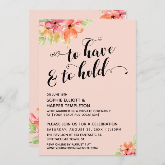 Om te hebben & te houden Harten Script Blush Bloem Kaart (Voorkant / Achterkant)