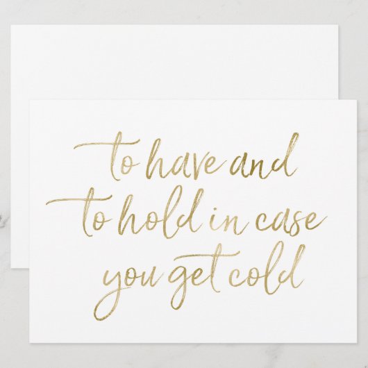 Om te hebben & te houden Trouwdekens Folie Gouden  Kaart (Voorkant / Achterkant)