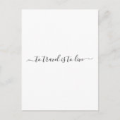 Om te reizen moet je leven - eenvoudig reisprijsop briefkaart (Voorkant)