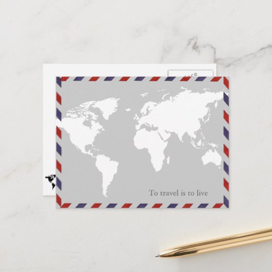om te reizen moet je leven . worldmap briefkaart (Voorkant / Achterkant in situ)