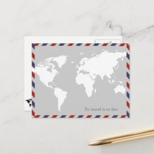 om te reizen moet je leven . worldmap briefkaart