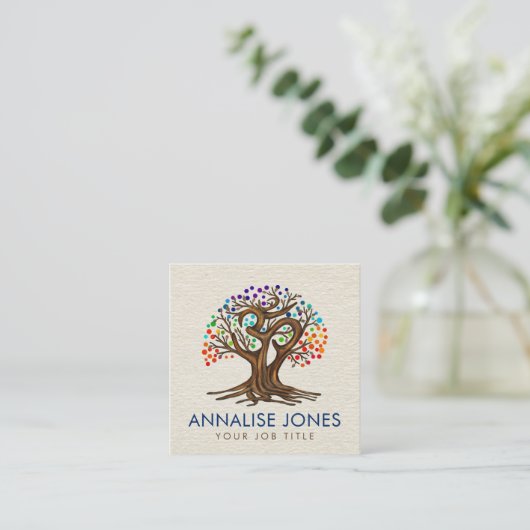 Om Tree Colorful stip-bladeren Vierkante Visitekaartje (Staand voorkant)
