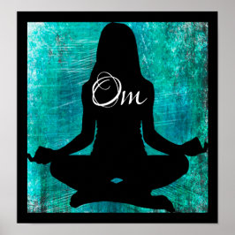 Om Turquoise en Black Women Meditating Yoga Poste Poster