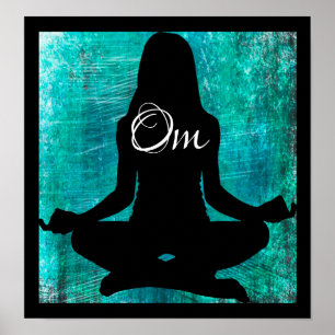 Om Turquoise en Black Women Meditating Yoga Poste Poster