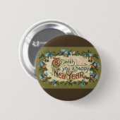 Om u een gelukkig nieuwjaar te wensen, Victoriaan Ronde Button 5,7 Cm (Voorkant /achterkant)