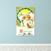 Om u een vrolijk nieuwjaarsgevecht te wensen canvas afdruk (Insitu (Houten vloer))