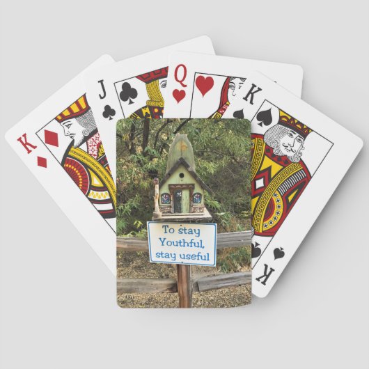 Om u te blijven, blijf nuttig, grappig teken pokerkaarten (Achterkant)