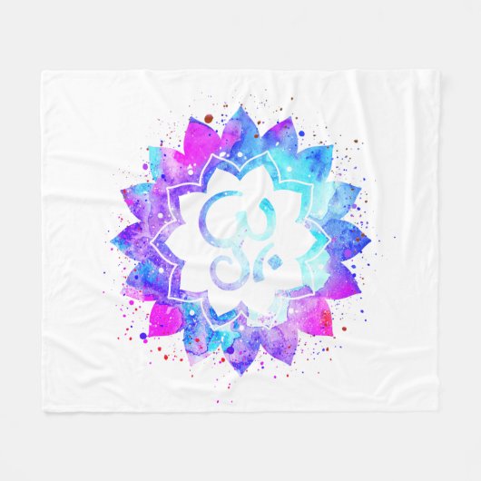 *~* OM Witte Paarse Roze Lotus Bloem Mandala Fleece Deken (Voorkant (Horizontaal))