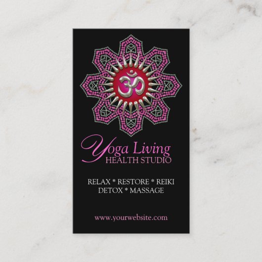 Om Yoga Pink Mandala Sparkle Visitekaartjes (Voorkant)