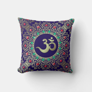 Om Yoga Symbool Mandala Blauw Rood Teal Kussen