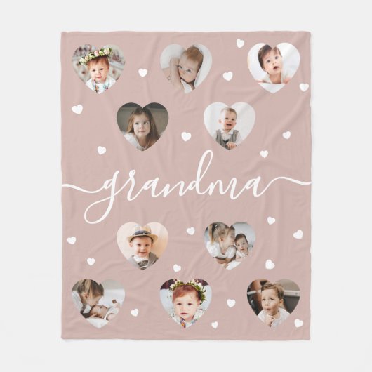 Oma 10-foto collage Elegante script roze stof Fleece Deken (Voorkant)
