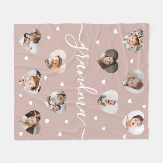 Oma 10-foto collage Elegante script roze stof Fleece Deken (Voorkant (Horizontaal))