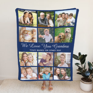 Oma 12 foto collage blauw fleece deken