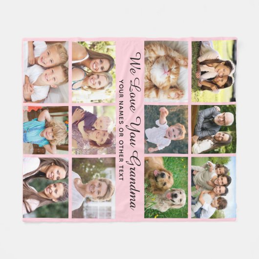 Oma 12 Photo Collage Pink Fleece Deken (Voorkant (Horizontaal))