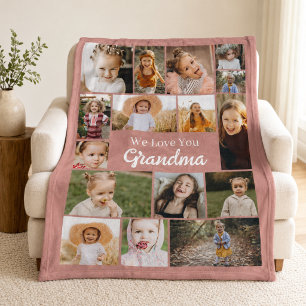 Oma 16 Foto Roze Collage Aangepaste Kleur Fleece Deken