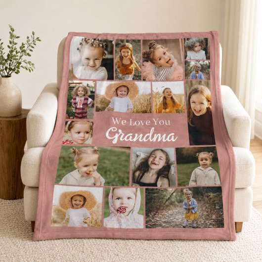 Oma 16 Foto Roze Collage Aangepaste Kleur Fleece Deken