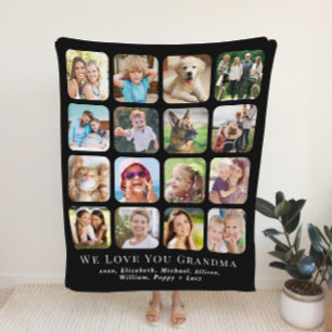 Oma 16 zwarte fotocollage sherpa deken