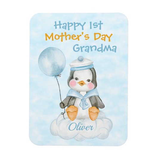 Oma 1e Moederdag Pinguïn Blauw Magneet (Verticaal)