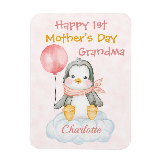 Oma 1e Moederdag Pinguïn Roze Magneet (Verticaal)