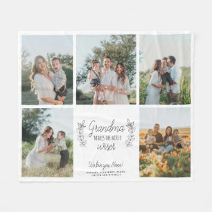 Oma 5-foto collage script tekst gepersonaliseerd fleece deken