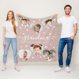 Oma 6-foto collage Elegant Schrift Stof Roze Fleece Deken