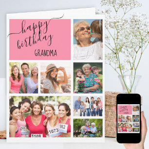 Oma 7 Foto Collage Roze Verjaardag Persoonlijk Kaart