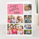 Oma 7 fotocollage roze gepersonaliseerde verjaarda kaart (Voorkant)