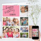 Oma 7 fotocollage roze gepersonaliseerde verjaarda kaart