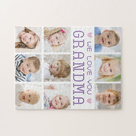 Oma 9 fotocollage harten aangepaste kleuren legpuzzel (Horizontaal)