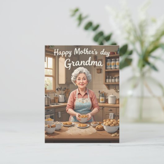  oma bakken Moederdag retro Briefkaart (Staand voorkant)