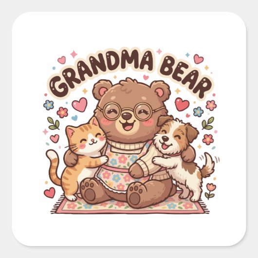 Oma Beer Knuffel Vierkante Sticker (Voorkant)