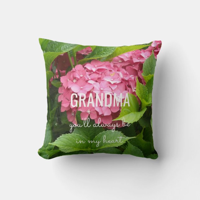 Oma Bericht Met Roze Hortensia's Kussen (Voorkant)
