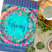 Oma Blauw  Bloemen Harten Gepersonaliseerd Theedoek