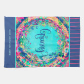 Oma Blauw  Bloemen Harten Gepersonaliseerd Theedoek (Horizontaal)