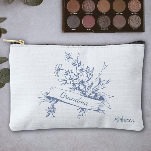 Oma Blauwe Toile Bloem Make-uptas Etui
