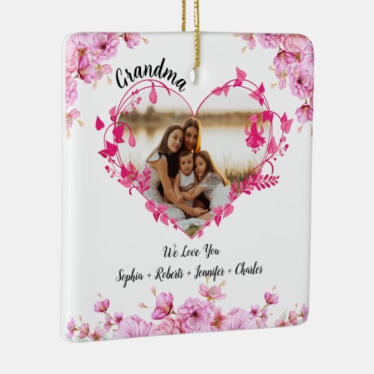 Oma bloem hart | Kleinkinderen Namen & Foto Keramisch Ornament (Rechts)
