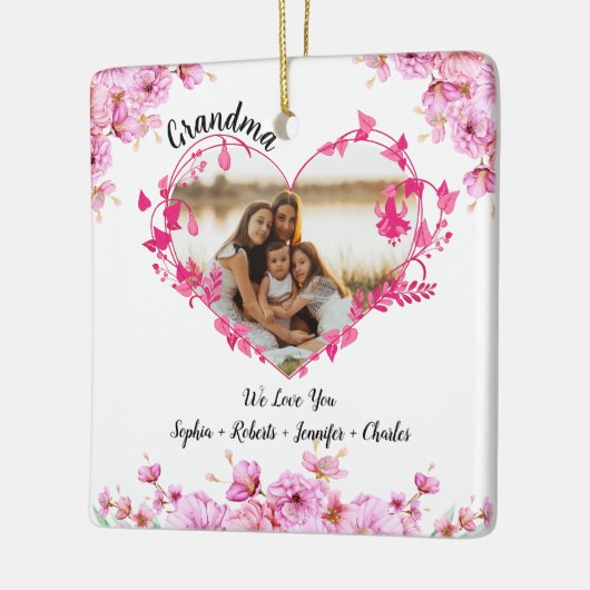Oma bloem hart | Kleinkinderen Namen & Foto Keramisch Ornament (Links)