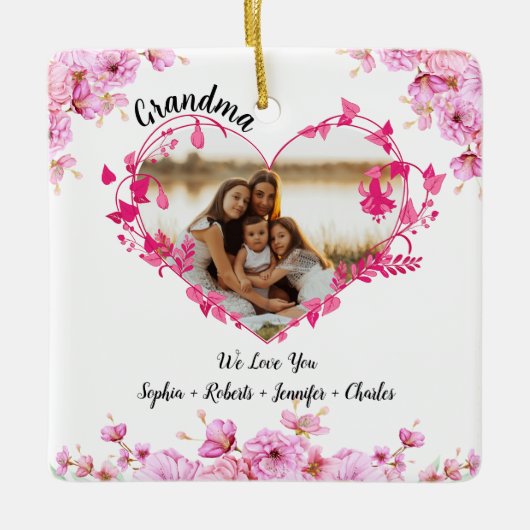 Oma bloem hart | Kleinkinderen Namen & Foto Keramisch Ornament (Voorkant)
