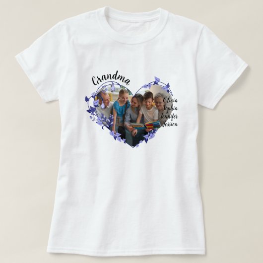 Oma bloem hart met kleinkinderen namen & foto t-shirt (Design voorkant)