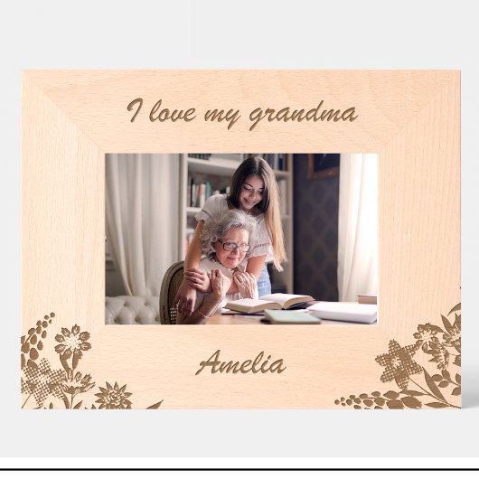 Oma Bloemen Gegraveerd Houten Frame Cute