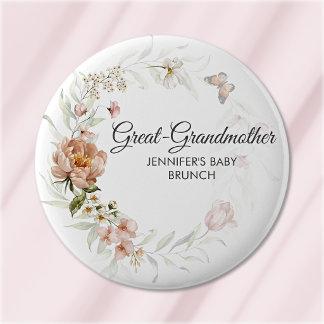 Oma Blush Roze Bloemen Baby Shower/Brunch Ronde Button 5,7 Cm