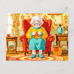 Oma breitend in fauteuil – Illustratie Feestdagenkaart